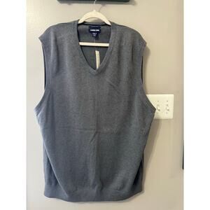 NEW Lands' End Supima Cotton Sweater Vest Men's XXL/T Gray Knit Casual Grandpa